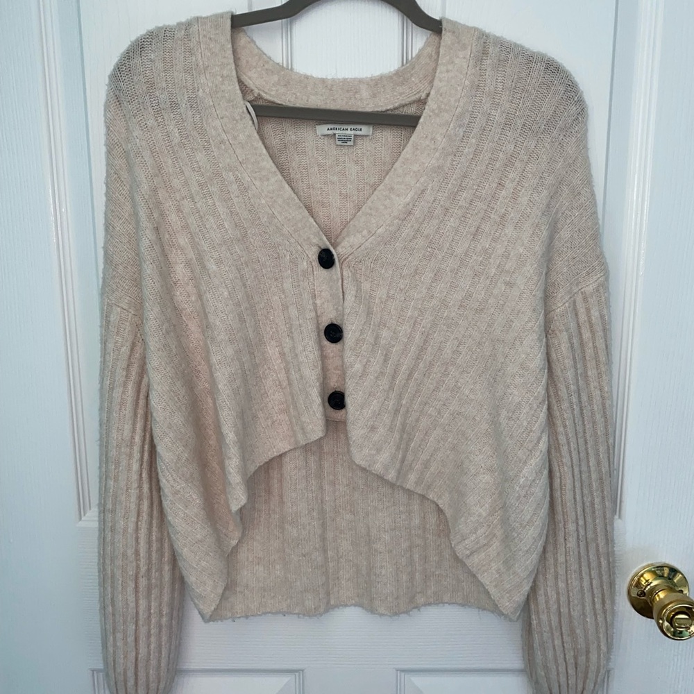 American Eagle Outfitters Cream Cardigan Sweater Ribbed Knit